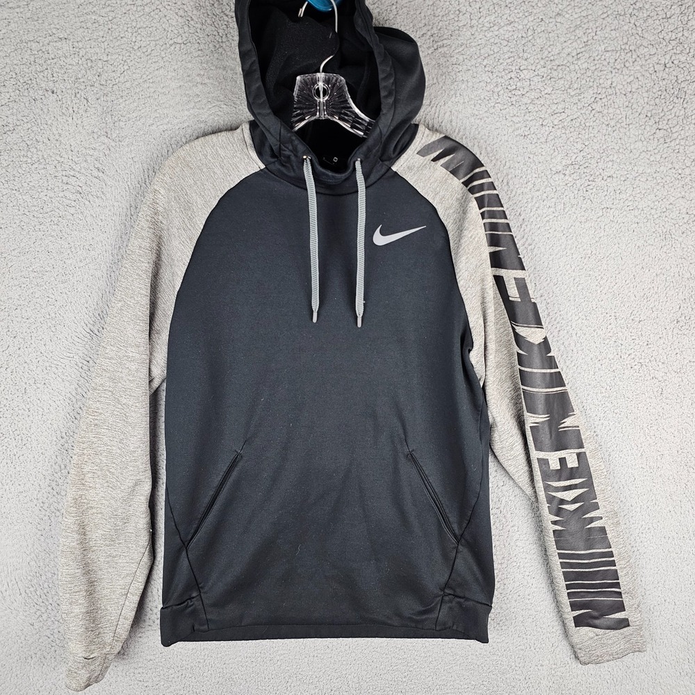 Nike Thermal Hoodie Men Medium Black Gray Swoosh Long Sleeve Pullover BV3875-010